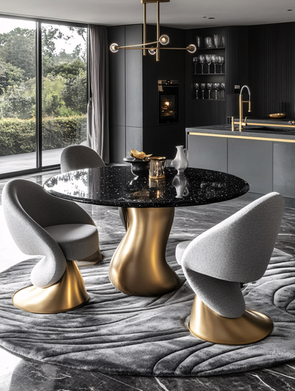 Elegant Dining Room With Black And Gold Accents
