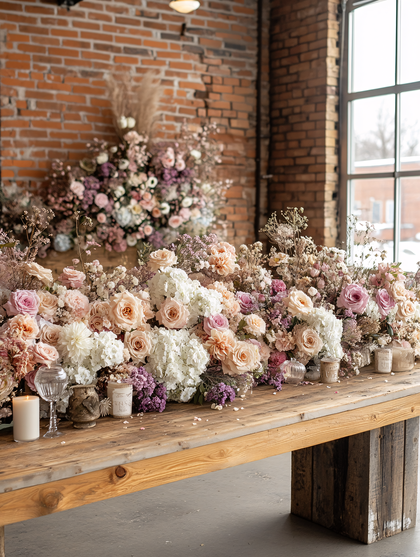 Elegant Floral Centerpiece On Rustic Wooden Table