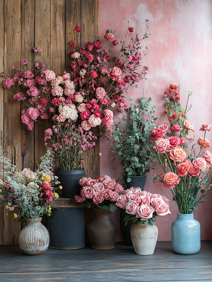 Elegant Floral Display with Pink and Peach Roses
