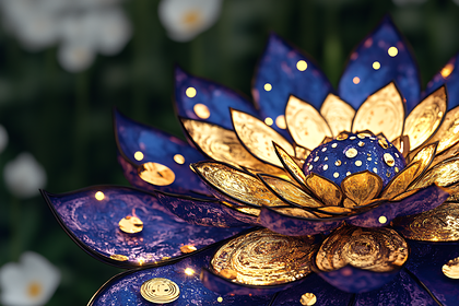 Elegant Golden Blue Lotus