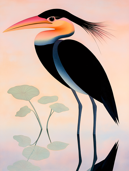 Elegant Heron With Lotus Leaves