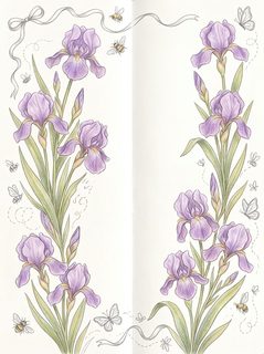 Elegant Iris Flower Illustration With Bees And Butterflies