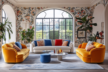 Elegant Living Room with Yellow and White Sofas