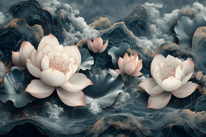 Elegant Lotus and Golden Waves