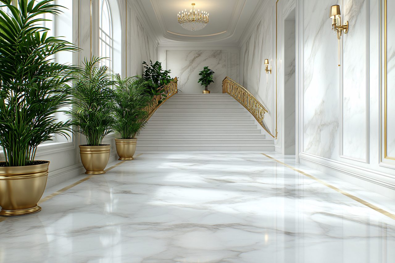 Elegant Marble Hallway With Staircase