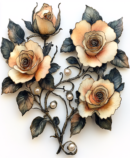 Elegant Peach Roses And Pearls