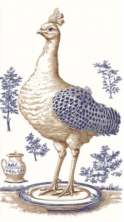 Elegant Peacock And Porcelain