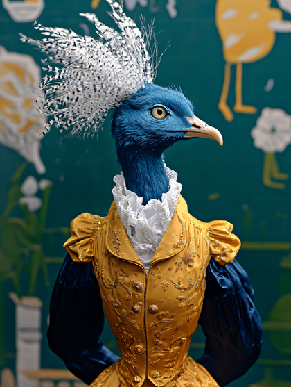 Elegant Peacock in Victorian Attire
