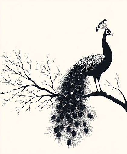 Elegant Peacock On Bare Branch
