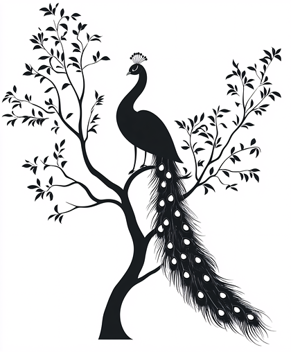 Elegant Peacock Perched on Tree Branch