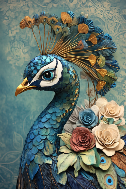 Elegant Peacock Sculpture With Floral Accents