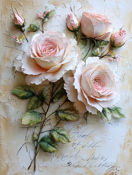 Elegant Pink Roses Textured Art