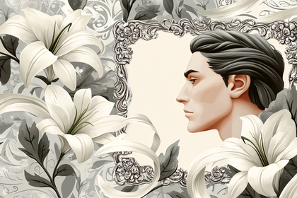 Elegant Portrait with Lilies and Ornate Frame