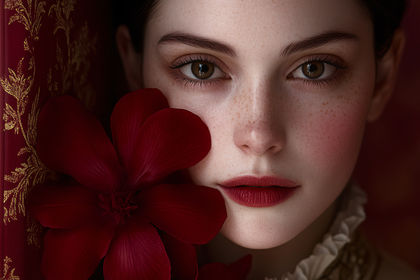 Elegant Portrait With Red Flower