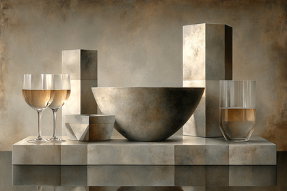 Elegant Still Life with Wine and Geometric Forms