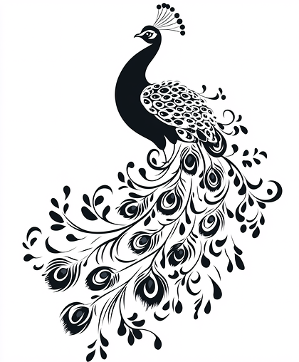 Elegant Stylized Black Peacock