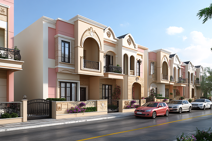 Elegant Townhouses with Cars Parked on Street