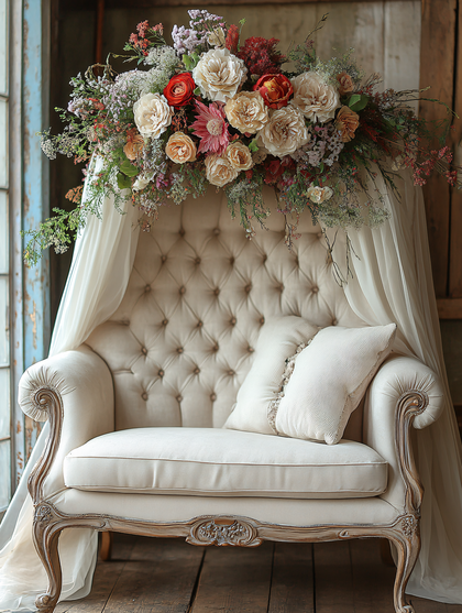 Elegant Tufted Armchair with Floral Arrangement
