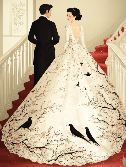 Elegant Wedding Couple with Floral Dress