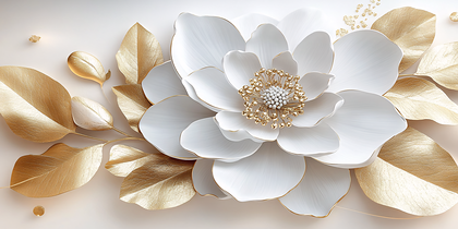 Elegant White Flower And Gold Leaves