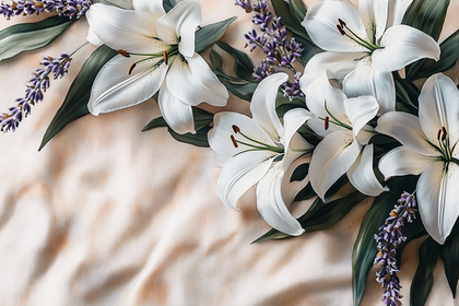 Elegant White Lilies and Lavender