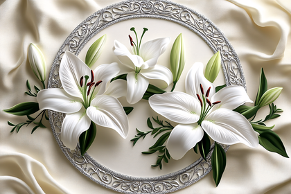 Elegant White Lilies on a Silver Frame