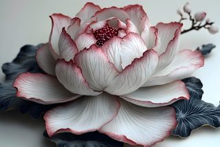 Elegant White Lotus with Crimson Edges