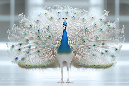 Elegant White Peacock Displaying Feathers