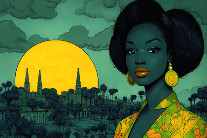 Elegant Woman Against Sunset Cityscape