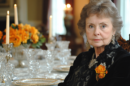 Elegant Woman at a Formal Table