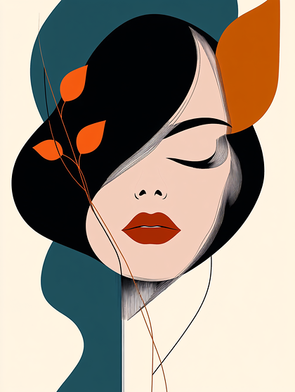 Elegant Woman Face with Abstract Leaves