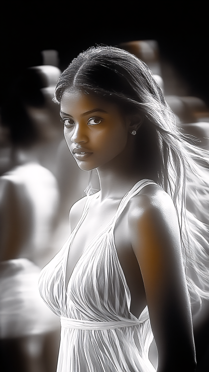 Elegant Woman In Flowing White Dress