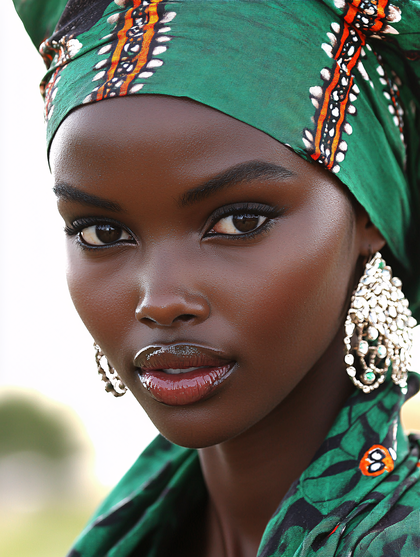 Elegant Woman In Green Headwrap