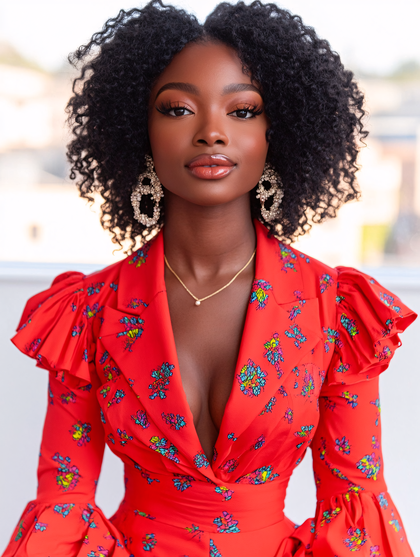 Elegant Woman In Red Floral Dress