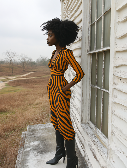 Elegant Woman In Striped Jumpsuit