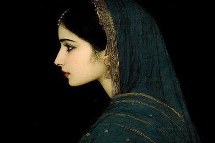 Elegant Woman in Teal Veil