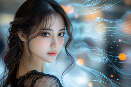 Elegant Woman with Glowing Lines