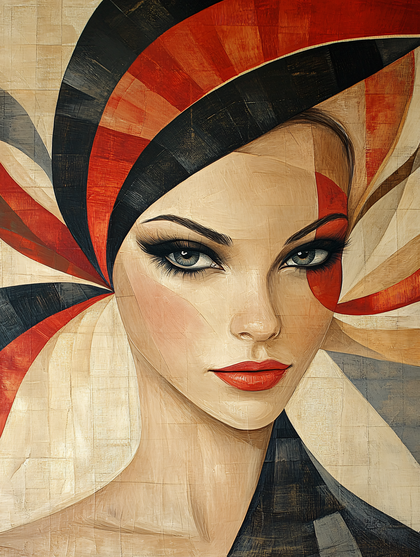 Elegant Woman with Red and Black Headpiece
