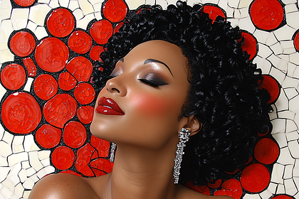 Elegant Woman with Red Lips and Mosaic Background