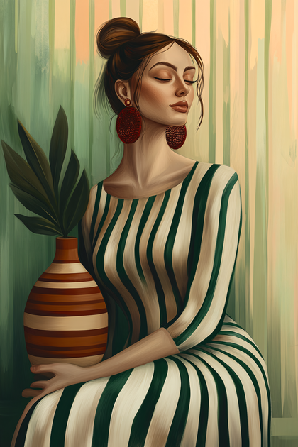 Elegant Woman With Striped Dress