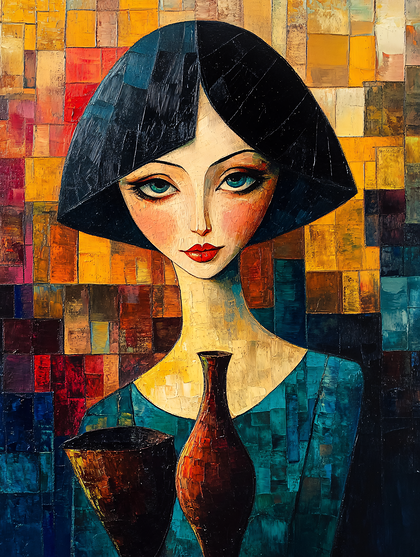 Elegant Woman With Vases Painting