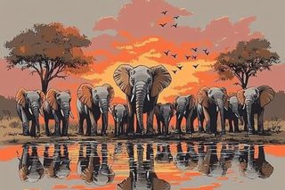 Elephant Herd at Sunset