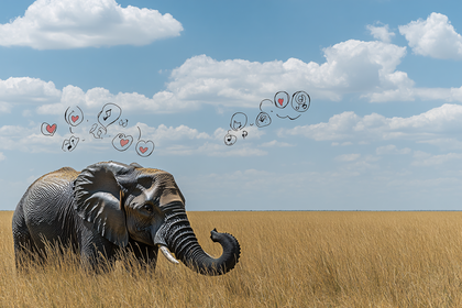 Elephant With Loving Thoughts In Savannah