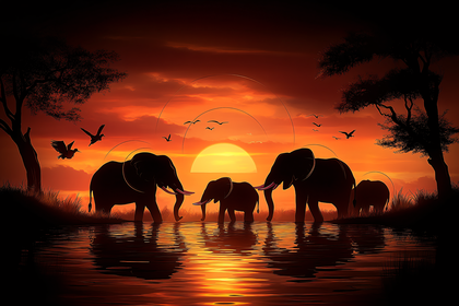Elephants at Sunset