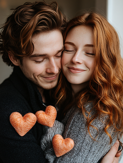 Embraced Couple with Heart Accents