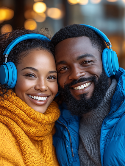Embracing Couple Listening to Music