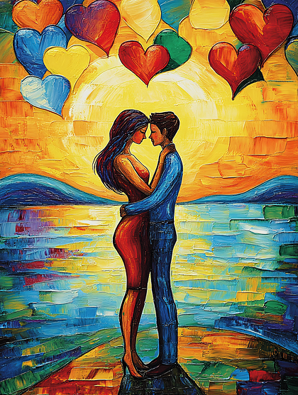 Embracing Lovers At Sunset
