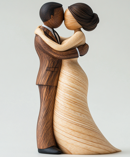 Embracing Wooden Couple Sculpture
