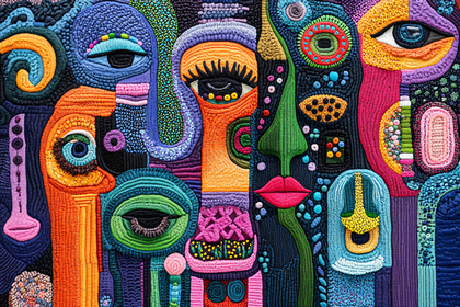 Embroidered Abstract Faces