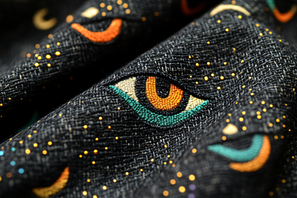 Embroidered Eye Motif Fabric